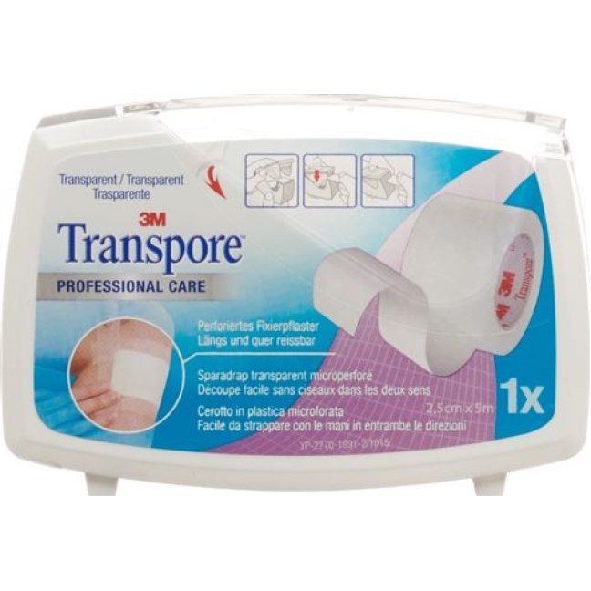 3M Transpore фиксирующий пластырь 25мм x 5m transparent