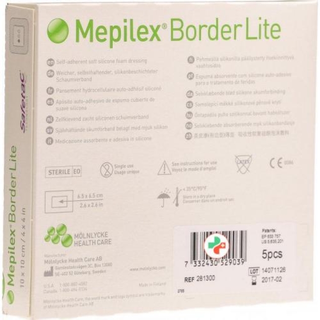 Mepilex Border Lite Silkonschaumve 10x10см 5 штук Mepilex Border Lite Silkonschaumve 10x10см 5 штук