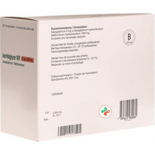 Комбоглиз XR 5 мг / 1000 мг 98 таблеток покрытых оболочкой